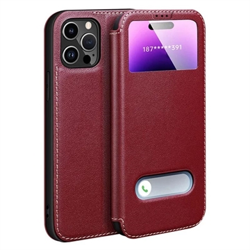 Capa flip em pele para iPhone 16 Pro Max Dual View - Vermelho