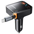 Carregador rápido para automóvel Essager 65W com cabo USB-C retrátil - Preto