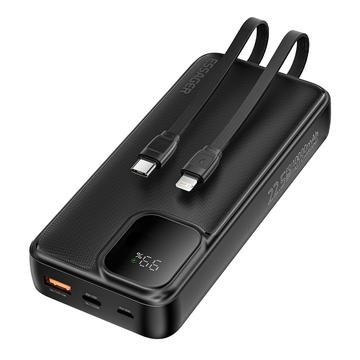 Essager Digital Display 20000mAh Power Bank com cabos Type-C e Lightning - 22.5W - Preto