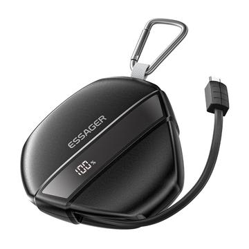 Banco de potência de carregamento rápido Essager com cabo retrátil de 70cm e mosquetão - 10000mAh