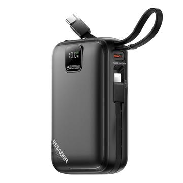 Essager PD 65W Power Bank de Carregamento Rápido 20000mAh com cabos Lightning/USB-C - Preto