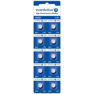 Pilhas de botão alcalinas EverActive AG1 LR621/LR60 - 10 unidades