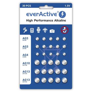 Conjunto de pilhas de botão alcalinas EverActive - 30 unidades