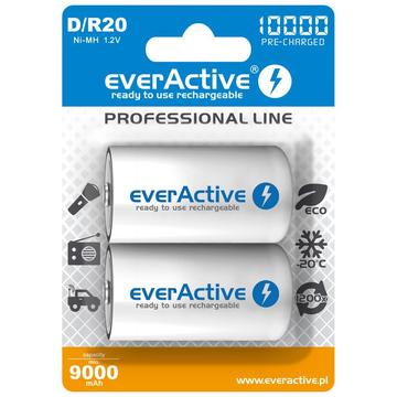 Baterias D recarregáveis EverActive Professional Line EVHRL20-10000 10000mAh - 2 peças.