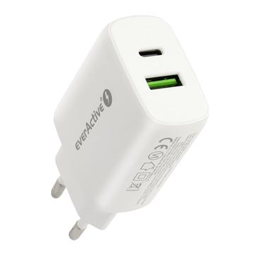 Carregador de parede EverActive SC-370Q 25W - USB-A, USB-C - Branco