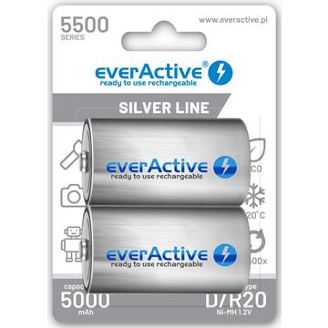 Pilhas D recarregáveis EverActive Silver Line EVHRL20-5500 5500mAh - 2 unidades.