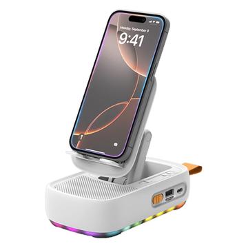 Suporte de telefone dobrável 3 em 1 F15 com altifalante Bluetooth e banco de potência de 1200mAh - Branco