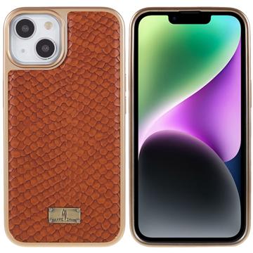 Capa Revestida Galvanizada Fierre Shann para iPhone 14 Plus - Pele de Cobra - Castanho