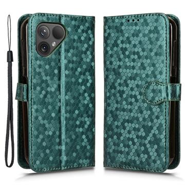 Capa para Fairphone 5 com carteira e correia - Padrão hexagonal - Verde