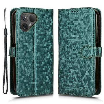 Capa para Fairphone 5 com carteira e correia - Padrão hexagonal - Verde
