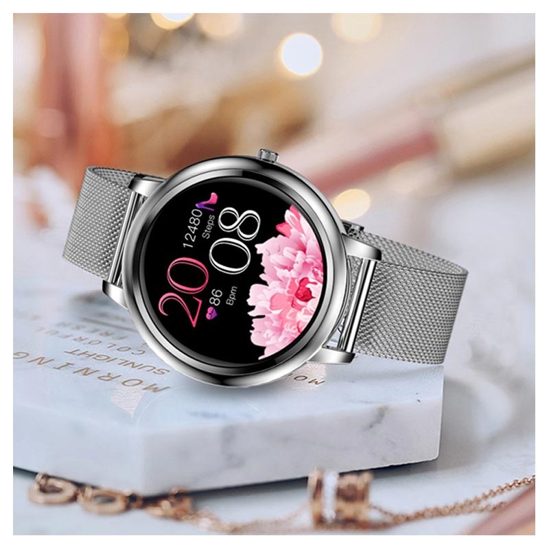 Smartwatch Feminino com Freqüência Cardíaca KW10 Pro Prateado