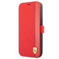 Bolsa Tipo Carteira Ferrari On Track Carbon Stripe para iPhone 13 Pro Max - Vermelho