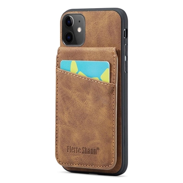 Capa Híbrida Revestida Fierre Shann para iPhone 11 com Ranhura de Cartão e Suporte - Castanho