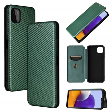 Bolsa Flip para Samsung Galaxy A22 5G, Galaxy F42 5G - Fibra de Carbono - Verde