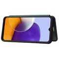 Bolsa Flip para Samsung Galaxy A22 5G, Galaxy F42 5G - Fibra de Carbono - Verde