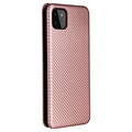 Bolsa Flip para Samsung Galaxy A22 5G, Galaxy F42 5G - Fibra de Carbono - Cor-de-Rosa Dourado