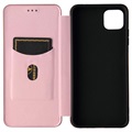 Bolsa Flip para Samsung Galaxy A22 5G, Galaxy F42 5G - Fibra de Carbono - Cor-de-Rosa Dourado