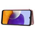 Bolsa Flip para Samsung Galaxy A22 5G, Galaxy F42 5G - Fibra de Carbono - Cor-de-Rosa Dourado