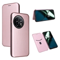 Bolsa Flip para OnePlus 11 - Fibra de Carbono - Cor-de-Rosa Dourado