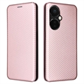Bolsa Flip para OnePlus Nord CE 3 Lite/N30 - Fibra de Carbono - Cor-de-Rosa Dourado