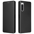 Bolsa Flip para Sony Xperia 10 V - Fibra de Carbono - Preto