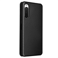 Bolsa Flip para Sony Xperia 10 IV - Fibra de Carbono - Preto