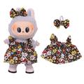 Vestido de festa floral e bandolete com laço para Labubu Mini Figure 17cm - Castanho