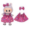 Vestido de festa floral e bandolete com laço para Labubu Mini Figure 17cm - Rosa choque
