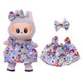 Vestido de festa floral e bandolete com laço para Labubu Mini Figure 17cm - Azul claro