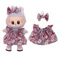 Vestido de festa floral e bandolete com laço para Labubu Mini Figure 17cm - Rosa