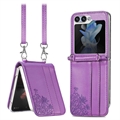 Capa com Alça Floral Print para Samsung Galaxy Z Flip5 - Púrpura