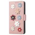 Bolsa Tipo Carteira Flower Decor Series para iPhone 14 Pro - Rosa dourado