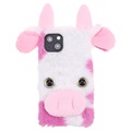 Capa Híbrida Fluffy Plush para iPhone 13 Mini - Vaca Cor-de-Rosa