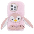 Capa Híbrida Fluffy Plush para iPhone 13 Pro Max - Pinguim Cor-de-Rosa
