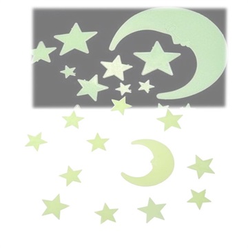 Autocolantes Parede com Formato de Lua e Estrelas Que Brilham no Escuro - 60 Pcs.