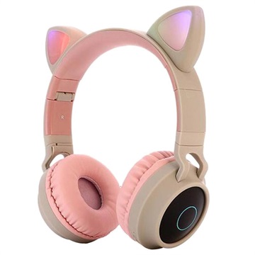 Auscultadores Dobráveis Bluetooth Infantis com Orelhas de Gato - Cáqui