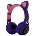 Auscultadores Dobráveis Bluetooth Infantis com Orelhas de Gato - Roxo