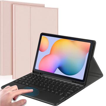 Para Samsung Galaxy Tab S6 Lite 2020/2022/2024 Teclado Bluetooth com Touchpad, capa de couro PU com suporte para caneta - Rosa