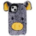 Capa Híbrida Fluffy Plush para iPhone 14 - Porco Cinzento