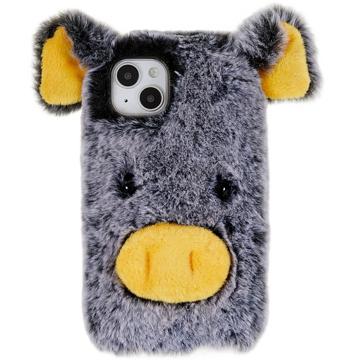 Capa Híbrida Fluffy Plush para iPhone 14 - Porco Cinzento