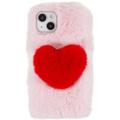 Capa de TPU Plush Heart para iPhone 14 - Cor-de-Rosa