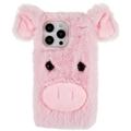 Capa Híbrida Fluffy Plush para iPhone 14 Pro Max - Porco Cor-de-Rosa
