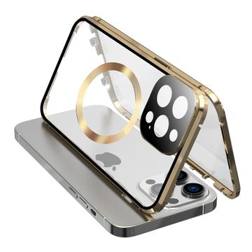 iPhone 15 Pro Max Capa para telemóvel em vidro temperado HD de dupla face compatível com MagSafe - Ouro
