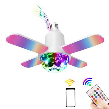 Candeeiro de teto RGB de quatro folhas com altifalante Bluetooth e telecomando - E27 - Bola de discoteca