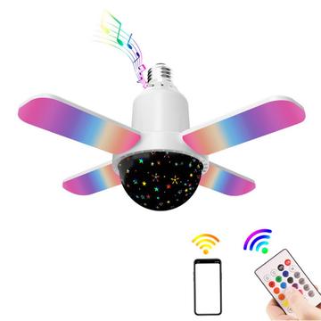 Candeeiro de teto RGB de quatro folhas com altifalante Bluetooth e telecomando - E27 - Céu estrelado