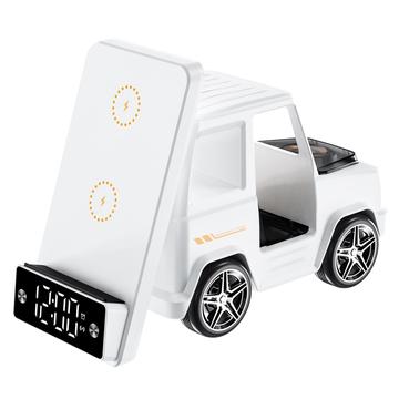 Carregador sem fios de 15W em forma de carro G63 com altifalante Bluetooth, relógio e luz ambiente