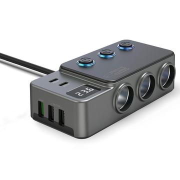 Adaptador de carregador de automóvel de alta potência GC06 - 3 tomadas, USB-A, PD USB-C - 120W