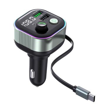 GZ11 Carregador de automóvel de carregamento rápido PD de 65W com cabo tipo C retrátil e leitor de MP3 com Bluetooth