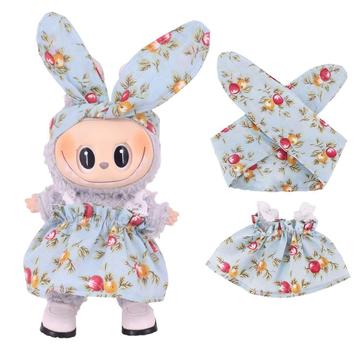 Conjunto de vestido e bandolete para festa no jardim para Labubu Mini Figure 17cm - Azul