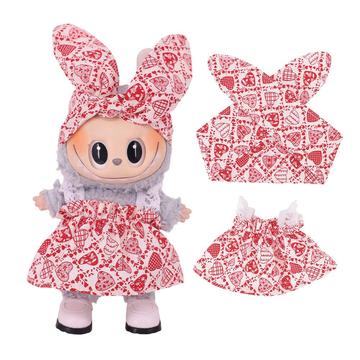 Conjunto de vestido e bandolete para festa no jardim para Labubu Mini Figure 17cm - Corações